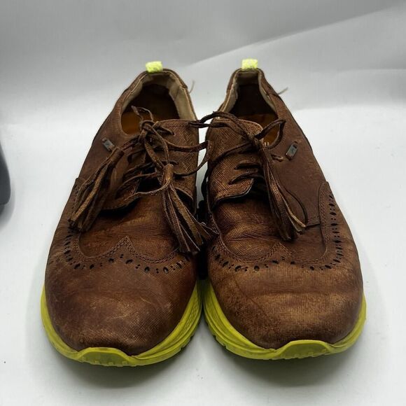 Velez Oxford Shoes Mens 8 Brown/Yellow Leather Wingtip Lace Up Colombian Made - Picture 12 of 15